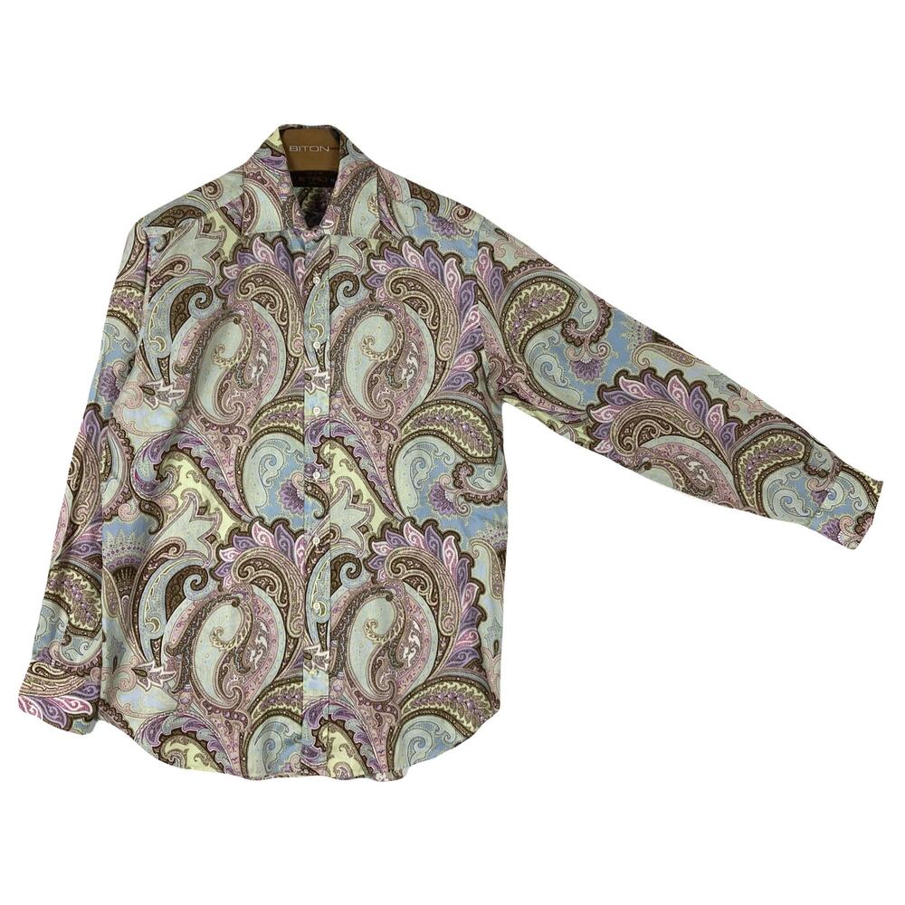 nwot ETRO MILANO Shirt Men 43~L ITALY Paisley Long-Sleeve Button-Up Cotton Pink